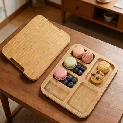 Bamboo Cheese Tray With Transparent Acrylic Lid - Portable Serving Tray, Suitable For Camping, Parties, Restaurants | Festival Appetizer, And Snack Serving Tray, With Secure Lid - Perfect For Christmas And Halloween