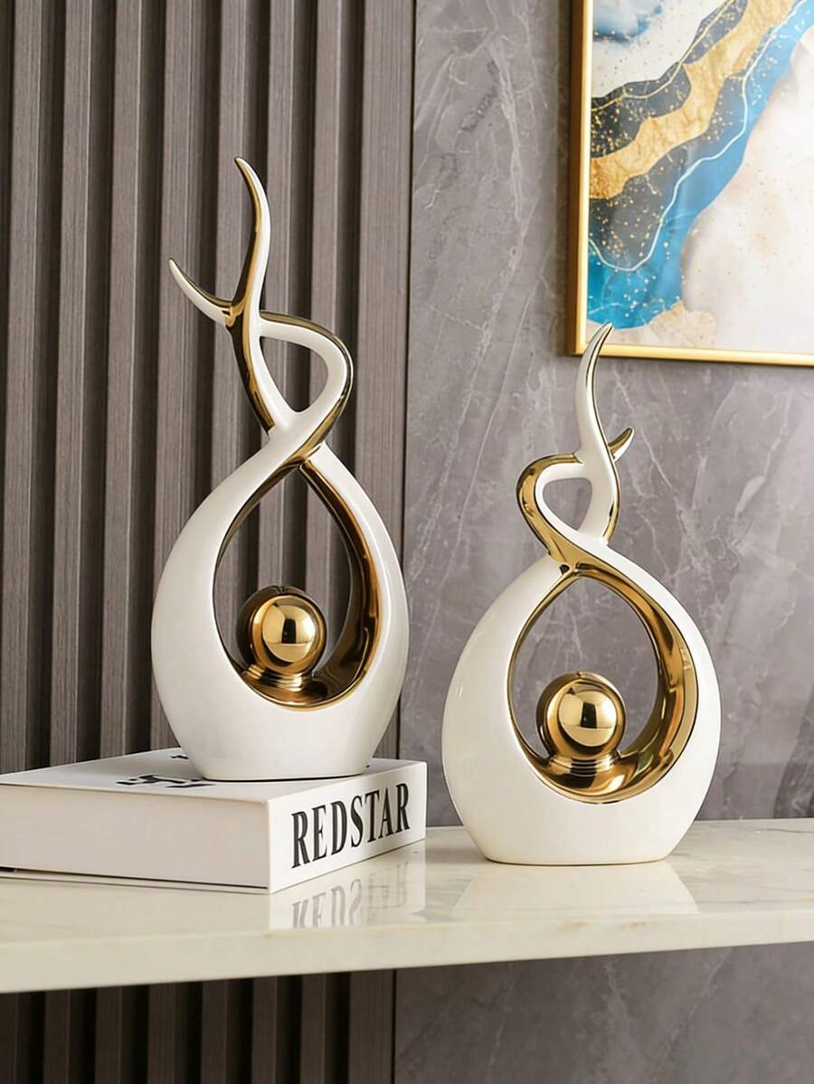 Tượng điêu khắc trừu tượng tối giản hiện đại, vật trang trí trung tâm bằng kim loại thanh lịch cho nhà, tượng nghệ thuật tối giản phù hợp cho phòng khách, tủ TV, kệ sách, bàn làm việc, lối vào, quà tân gia và quà cưới lý tưởng, điểm nhấn hiện đại cho phòng ngủ và bàn ăn - Phiên bản nâng cấp - Xem 1