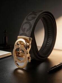 男士奢华商务皮带，字母合金自动扣皮带，高品质印花皮带，适合日常佩戴、搭配服装、休闲场合，是馈赠佳品。 - 彩色 - 查看 5