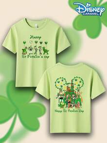 Toy Story Tops, Disney Tops, St. Patrick's Day Girls' Green T-Shirts, Buzz Lightyear Cartoon Pattern T-Shirts, Holiday Gifts, Girls' Neck T-Shirts, Spring And Autumn Short Sleeved Shirts, Suitable For Parties, Gatherings, Homes, Schools, And Any Other Place, Fashionable T-Shirts - 綠色 - 查看 3