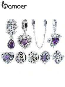 bamoer 1件925纯银紫色闪亮宝石系列吊坠，心形水滴吊坠，适合搭配复古串珠手链 - 銀色 - 查看 2
