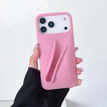Simple Silicone Phone Case With 3D Lip Gloss Holder For IPhone 17/16/15/14/13/12 Pro/Plus/Max Cute Makeup Design Anti-Drop Shockproof Protective Back Cover - Ruy-băng - Xem 2