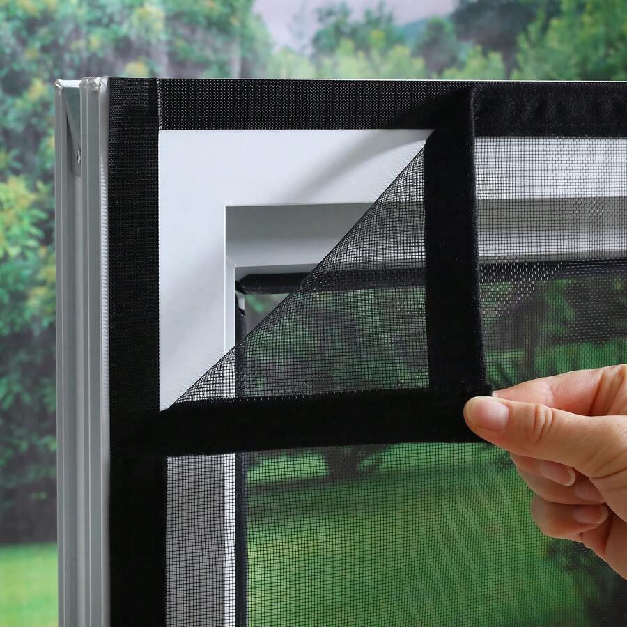 1 pieza Malla anti mosquitos y moscas autoadhesiva de color negro, apta para cocina, alféizar de ventana de sala de estar, pantalla anti insectos DIY - Negro - Ver 1