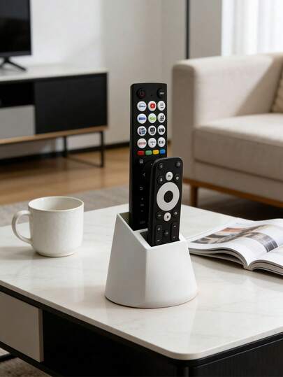 1pc Modern Remote Control Holder - Fits TV/DVD/Blu-Ray/Audio System/Game Console - Living Room Bedroom Media Storage Rack - Decorative Remote Organizer With Storage Space - No Power Needed, Easy To Use, Durable Plastic Storage Box Holds 2 Remotes