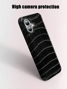 1pc Crocodile Texture Shock-Proof Leather Phone Case With Sound Amplifier Design, Suitable For IPhone 17/16/15/14/13/12/11, Holiday Gift - Black - View 3
