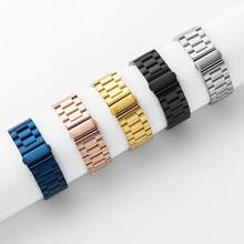1pc Shiny Stainless Steel Metal Watch Band, Suitable Compatible With Apple Series 11/10/9/8/7/6/5/4/3/2/1/SE3/SE2/SE, Solid 3-Bead Design Compatible With Apple Watch 49mm/46mm/45mm/44mm/42mm/41mm/40mm/38mm Models, Unisex Smartwatch Accessory - Gold - View 2