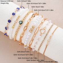 17KM Set de 9 piezas de pulsera vintage con cristal de ojo de demonio y perla falsa, joyería de moda simple como regalo para mujeres, adecuado para vacaciones, citas, uso diario casual, fiestas de verano - Amarillo Oro - Ver 5