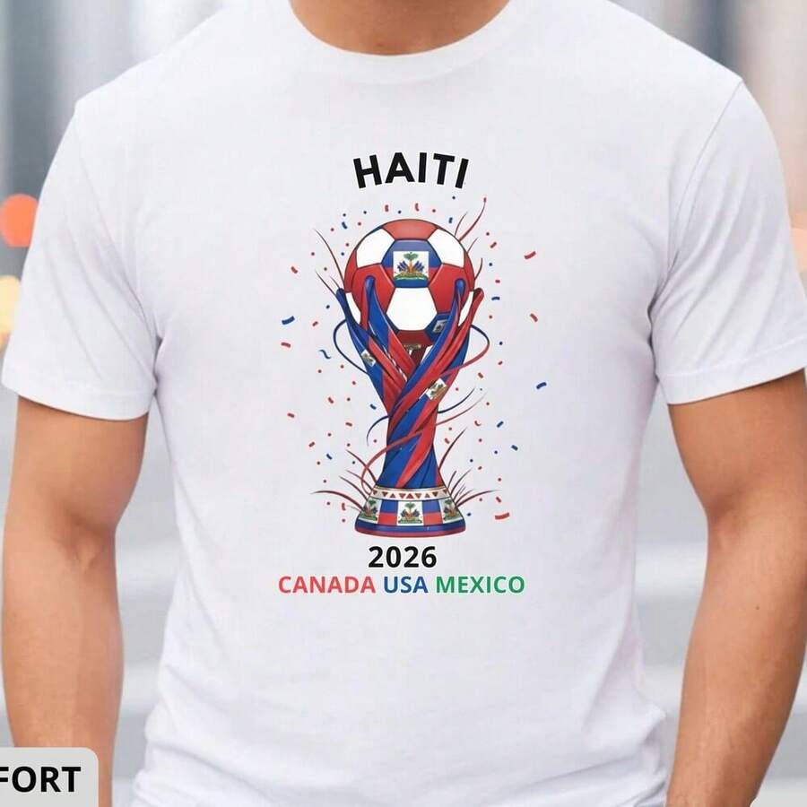 Haiti World Cup 2026 Comfort Colorss® Shirt. Unisex Soccer Fan Tee With Haitian Flag Trophy. Canada USA Mexico Hosts _ World Cup Apparel Gift - 白色 - 查看 1