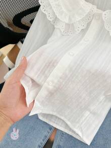 M.Dian xi Blusa de manga larga para niñas, camisa de cuello Peter Pan de doble capa para niños, top de princesa para niñas - Blanco - Ver 5