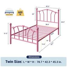 Allewie 14 Inch Twin/Full/Queen/King Size Metal Platform Bed Frame With Heart-Shaped Headboard And Footboard/Iron-Art Mattress Foundation/Under Bed Storage/No Box Spring Needed/Easy Assembly/Noise-Free/Pink - 粉色 - 查看 8
