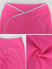 Quần legging thể thao nữ cạp chéo, chống lộ bụng, ôm sát eo, dáng chữ V, bó sát mông, thích hợp cho chạy bộ, tập luyện, hoạt động thể thao, yoga. - Màu Hồng Tươi - Xem 4