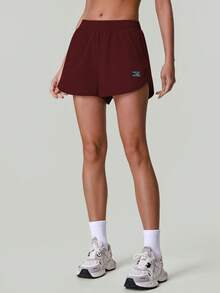 Short d'été léger pour femme avec ceinture élastique pour sports de plein air, course et yoga - Rouge foncé - Voir 5