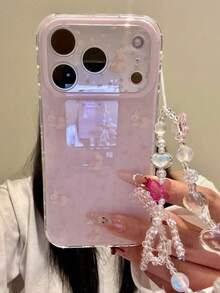 2件套可爱卡通兔子、蝴蝶结、花朵手机壳套装，适用于 17 Pro Max、17 Pro、17、16 Pro Max、16 Pro、16、15 Pro Max、15 Pro，时尚女孩蝴蝶爱心挂绳后盖 - 碎花蝴蝶結兔子 - 查看 2