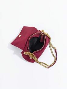 Bolso de hombro de mujer de estilo fashionable con múltiples capas de ante, bolso cruzado mini de mujer con solapa de terciopelo y cierre magnético, perfecto para combinar con abrigos en otoño/invierno, opción principal para bolsos de mujer en otoño/invierno - Burdeos - Ver 3