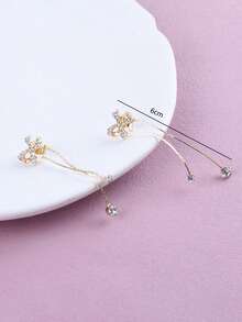 一对镶钻金色蝴蝶结流苏耳环，适合女孩佩戴，甜美风格，适合夏季、情人节、母亲节等场合，可作礼物（不含贺卡），吊坠款式随机。 - 金色 - 查看 5