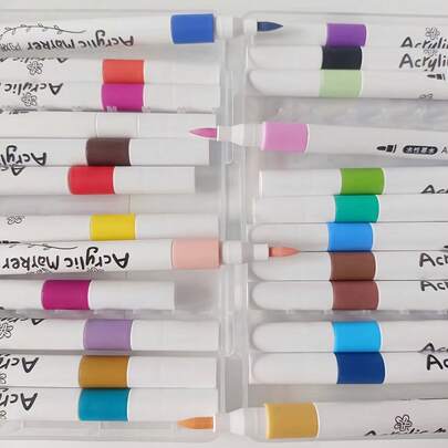 24色丙烯马克笔套装，水性墨水，速干，成人涂色，适用于石头、木头、织物绘画，专业艺术用途