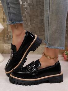 Women's New Thick Sole Loafers, Fashion Versatile Buckle Leather Shoes, Flattering Slip-On Shoes For All Seasons - 816 Black - View 8