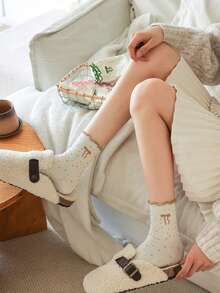 5/10 Pairs Women's Thin Crew Socks, Spring/Summer, Bow Cuff, Cute Lace Ruffle, Moisture-Wicking, Odor-Resistant, Student Socks - Multicolor - View 8