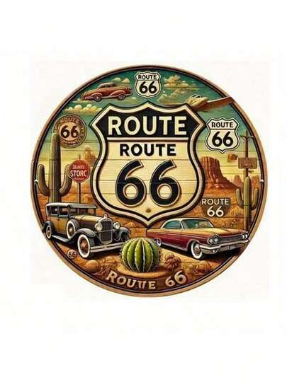 1张/2张/3张复古66号公路汽车和沙漠景观热转印贴纸 - 1950年代美国经典车辆，66号公路标志和仙人掌图案，适用于T恤、包袋、沙发套 - 高品质可水洗热压贴纸