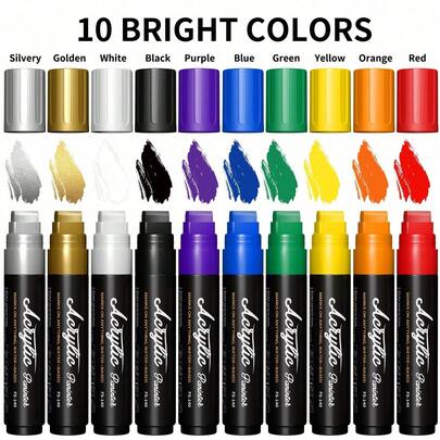 FLYSEA 10 Colors Erasable Car Window Marker Pen, 15mm Acrylic Tip, 3-In-1 Pen Tip, Liquid Capacity: 36ml - Suitable For Chalkboard, Glass, Mini Bar, Car, Menu Board, Marking