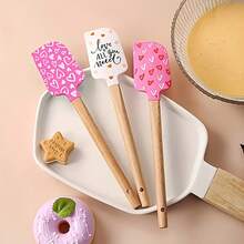 1pc Heart-Shaped Silicone Scraper, Cake Cream Silicone Scraper, Valentine's Day Silicone Scraper (With Wooden Handle), Butter Pastry Mixer Scraper, Kitchen Chocolate Butter Baking Mixer, Kitchen Utensils And Tools - Multicolor - View 10