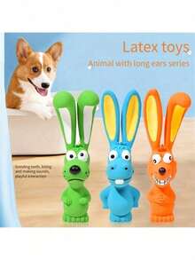 1pc Cute Long Ear Rabbit Shaped Rubber Dog Chew Toy, Durable Squeaky Toy, Suitable For Teething - Multicolor - View 4