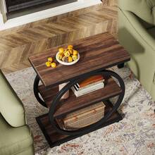 Tribesigns Narrow End Table With 3 Storage Shelves, Industrial Small Sofa Side Table For Living Room, Slim Nightstand For Bedroom - Brown - View 9
