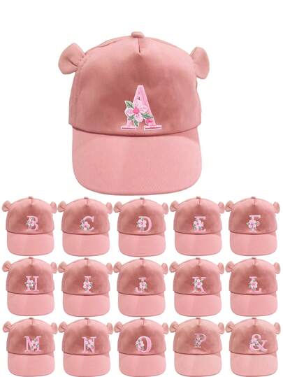 1顶可爱26字母婴儿棒球帽，婴儿可爱耳朵设计字母款式韩版遮阳帽，适合1-3岁幼儿。