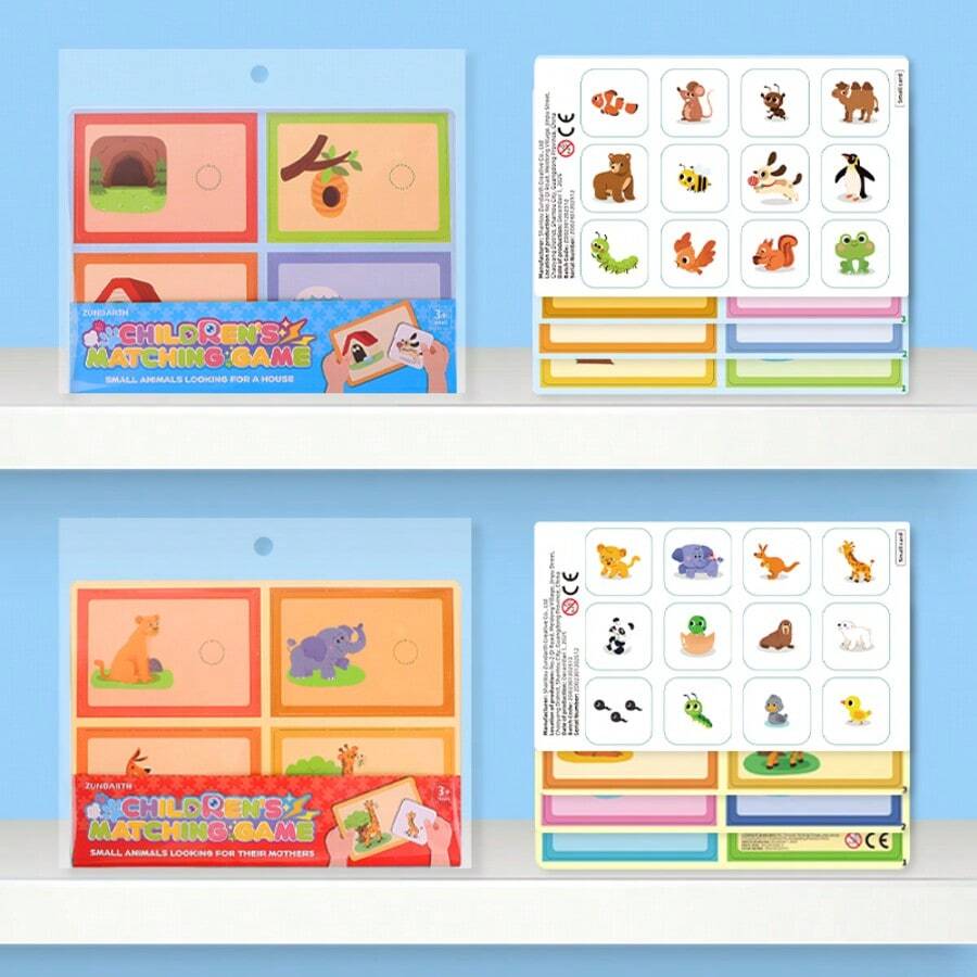 动物配对游戏板，认知配对拼图，早教卡片套装，亲子互动活动，便携式旅行桌面游戏