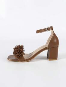 Giày sandal cao gót hở mũi, mũi vuông, đế dày dành cho nữ, thiết kế kiểu Pháp với họa tiết hoa, thanh lịch, đa năng, phù hợp với trang phục mùa hè. - màu nâu - Xem 5