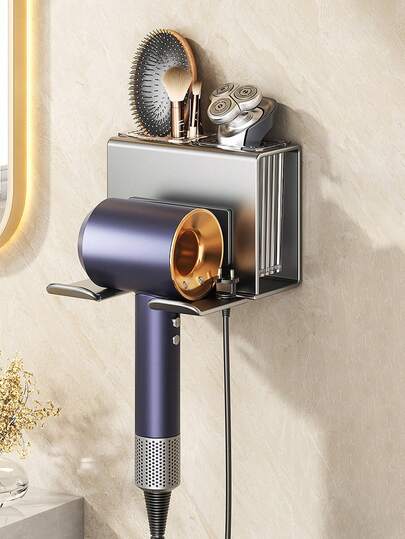 壁挂式自粘吹风机支架，兼容大多数吹风机，浴室收纳神器，无需钻孔，快速安装，适用于浴室、吹风机、立式吹风机支架