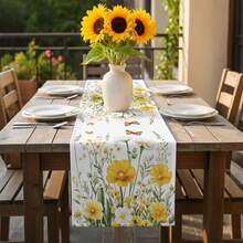Spring Yellow White Floral Plant Butterfly Table Runner Holiday Party Decor Reusable Kitchen Dining Table Runner Wedding Decorations - Multicolor - View 7