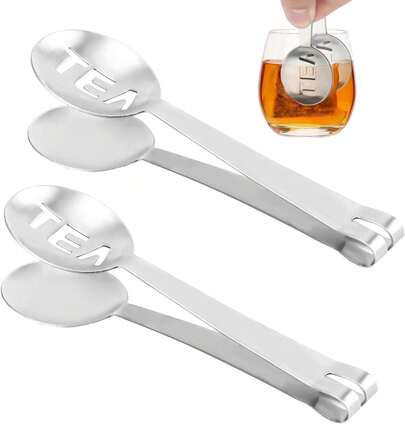 Prensa para bolsitas de té plateada, pinza ovalada de acero inoxidable para bolsitas de té, pinza y soporte para colador de té, adecuada para sujetar cubitos de hielo, azúcar, coladores y filtros de té, accesorios para té.