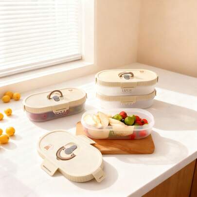 Transparent Plastic Oval Lunch Box With Folding Fork Spoon, Reusable Sealed Leak Proof Bento Box, Portable Large Capacity Cold And Hot Resistant Lunch Container, Fruit Salad Food Storage Container, Refrigerator&Microwave , Suitable For Student And Adult Use In School, Office, Outdoor Camping, Picnic, Travel,Back To School