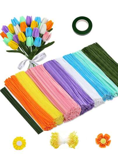 Kit de manualidades de flores de fieltro de 8 colores, materiales de flores hechas a mano con palitos de fieltro, decoración del hogar para días festivos, artesanía