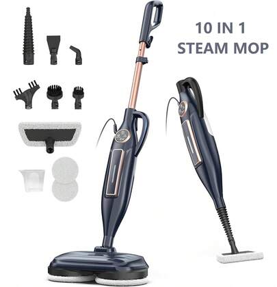 DEVOAC 10 In 1 Scrubbing Steam Mop With Rotating Mop Pads, Lightweight Spin Mop With Steam Blaster Technology & 3 Steam Modes & LED Headlights Hardwood/Tile/Laminate Floors Windows Sofa Wall For Deep Cleaning Whole Home Use, Blue