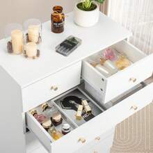 White 7 Drawer Dresser For Bedroom, Modern Wood Dresser Chest Of Drawers, Rustic Bedroom Dressers Nightstand, Anti-Tipping Device, Rose Gold Metal Handle, Living Room, Hallway, Office - 白色 - 查看 9