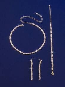 3 件套女士奢华钻石镶嵌扭曲设计首饰套装，包括 1 条项链、1 对耳环和 1 条手链 - 适合日常佩戴、婚礼、派对等场合。 - 彩色 - 查看 7