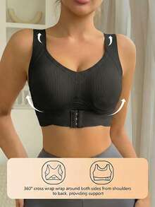 2pcs Push-Up Sports Bras For Women, Ventilation Holes, For Yoga And Running Fitness Suitable, Front Button Adjustable, Solid Color,  Activewear Essentials - Lingerie For Women - Comfortable Fit - Supportive Lingerie - Everyday Comfort - 彩色 - 查看 2