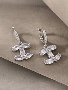 1 Pair Silver Earrings, Fashionable Elegant Minimalist Luxury 925 Sterling Silver & Copper Cubic Zirconia Pendant Earrings, Suitable For Women's Daily Wear - Silver - View 3