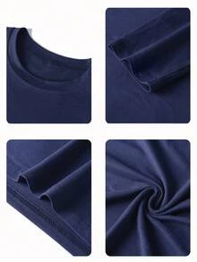 女士新款休闲修身圆领长款T恤，时尚百搭，舒适百搭，适合日常和度假穿着。女士T恤上衣。春季款 - 藏蓝色 - 查看 7