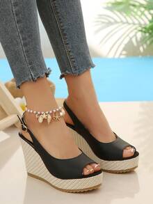 Giày sandal đế xuồng kiểu Hàn Quốc mới cho nữ, sandal cao gót đế dày hở mũi đa năng cho mùa hè. - màu đen - Xem 7