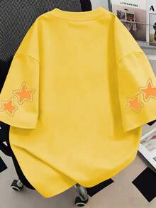 T-shirt d'été décontracté à col rond avec imprimé poisson et étoile pour femmes grandes tailles - Jaune citron - Voir 2