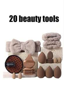 33pcs Makeup Brush Set (With Drawstring Pouch), Including Powder Puff, Makeup Sponge, Blush Brush, Foundation Brush, Eyeshadow Brush, Contour Brush, Soft Hair Brush, Professional Makeup Brush Set, Women Makeup Brush Set - Brown - View 15