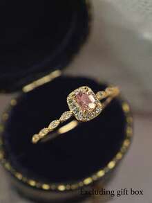 5件套简约奢华高端时尚优雅合成立方氧化锆戒指套装，适合派对、婚礼、节日作为女士礼物（不含礼盒） - 金黃色 - 查看 7