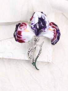 Exquisite Iris Brooch With Purple Enamel & Accents, Artistic Elegant-Themed Jewelry For Women, Perfect For Adding Refined Sparkling Charm To Outfits, Ideal Gift For Graceful Statement Style & Fashion Enthusiasts - Multicolor - View 5