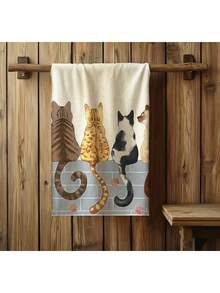 2pcs Cat Cartoon Towels - Super Soft Polyester, Machine Washable, Modern Fantasy Cat Theme, Rectangular Kitchen/Bathroom/Dish Towels, Ideal Gift For Cat Lovers - Multicolor - View 1