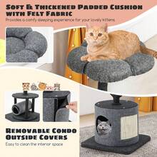 Cat Tree For Indoor Cats, 35 Inch Small Cat Tower With Curved Metal Supporting Frame, Sisal Scratching Board, 2 Perches, Cat Condo, 3-Layer Flower Cute Cat Tree For Large Cats - Xám - Xem 3