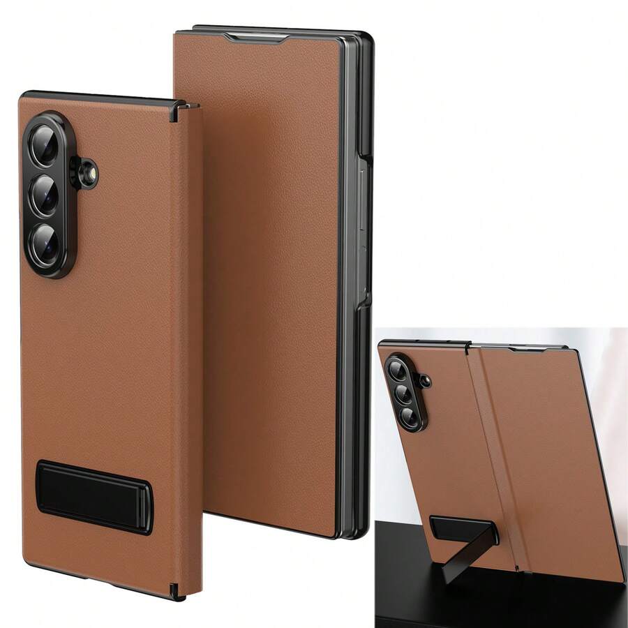 VIETAO Galaxy Z Fold 8 Ultra 7 6 5 4 多角度支架磁吸翻蓋折疊保護殼,高級商務人造皮革全包覆轉軸保護超薄殼 - 棕色 - 查看 1