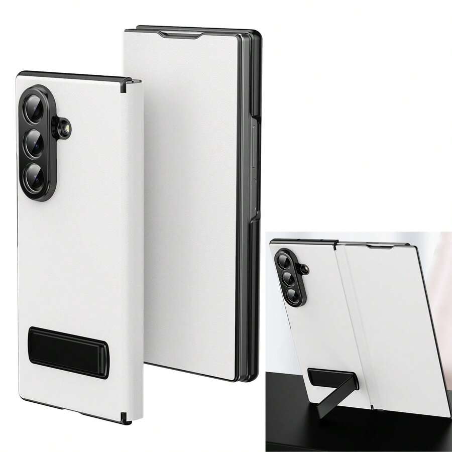 多角度磁吸翻盖折叠保护套，兼容三星 Galaxy Z Fold 7/6/5/4，高档奢华商务皮革全包覆式铰链超薄保护套 - 白色 - 查看 1